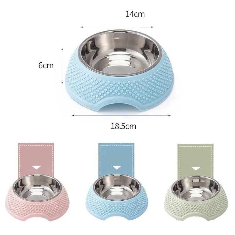 Blue stainless steel pet bowl with a weighted non-slip base for cats and dogs.