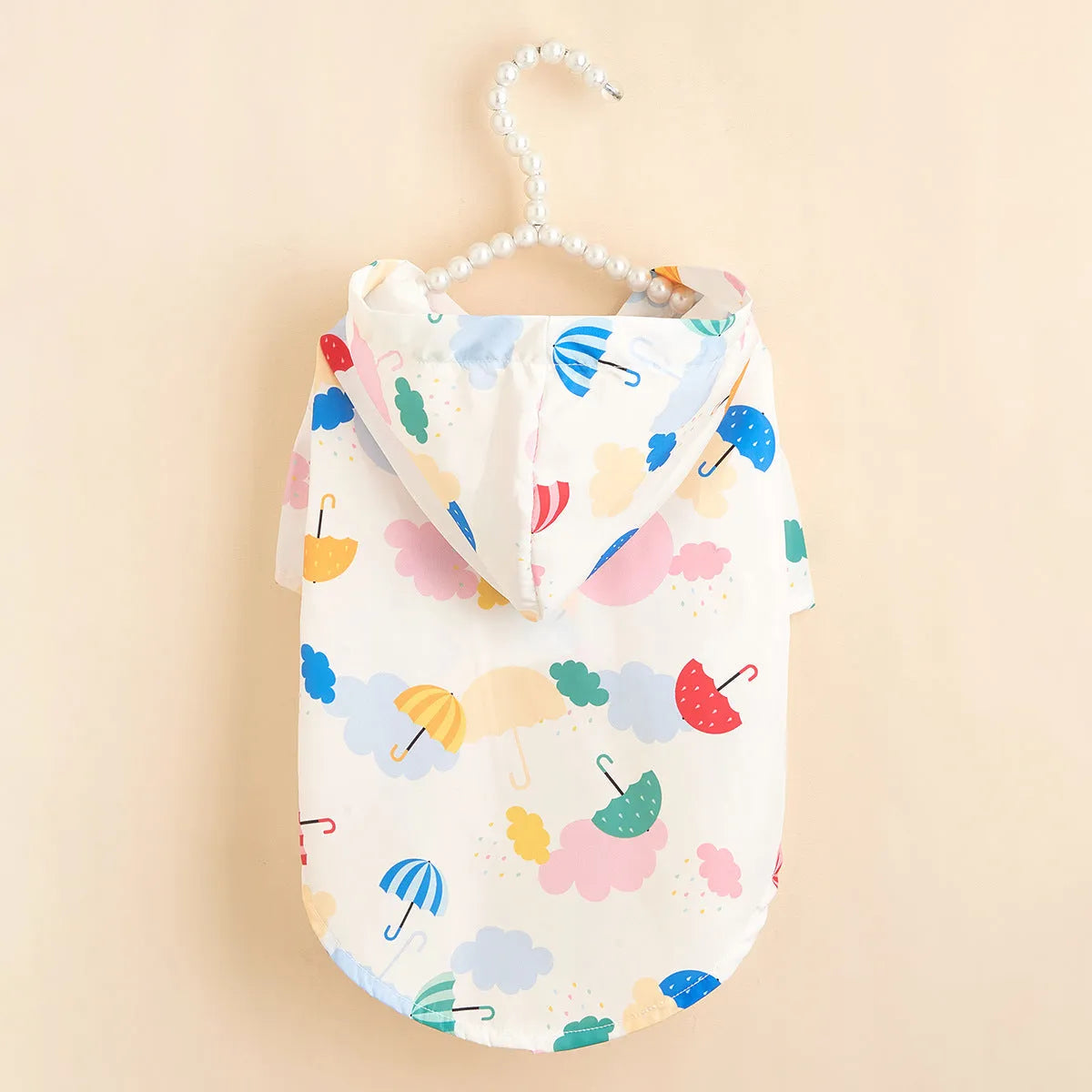 Colourful cartoon umbrella pattern dog raincoat in polyester with adjustable belly strap