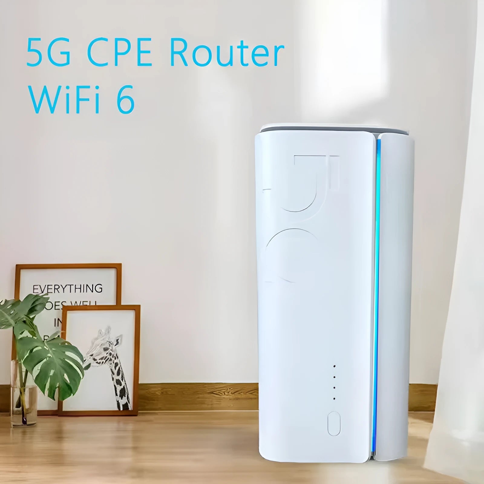Slim 4G wireless router measuring 51mm by 30mm by 5mm, shown with data cable.