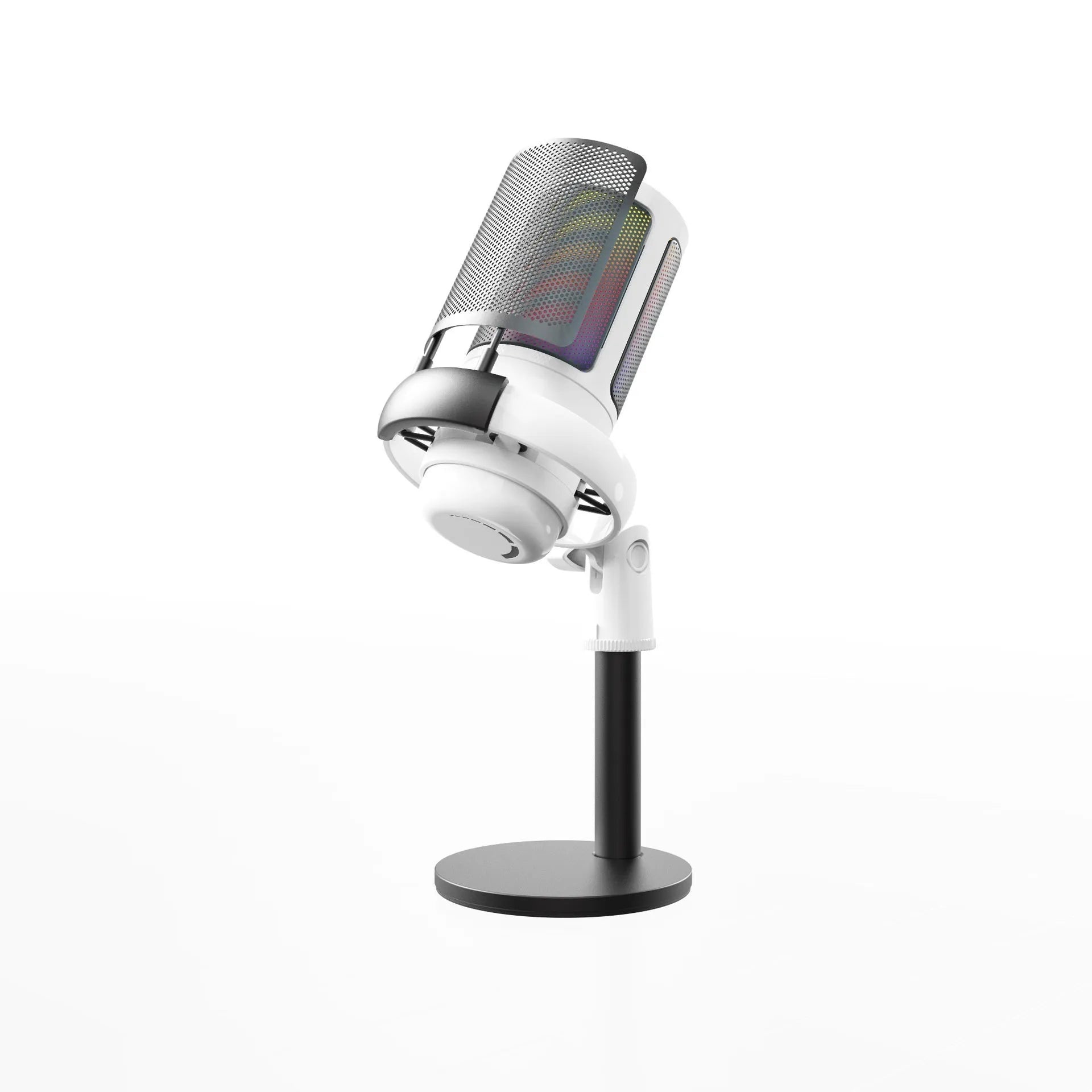 Condenser microphone body with RGB lighting and 150cm cable available in black white and pink for computer recording