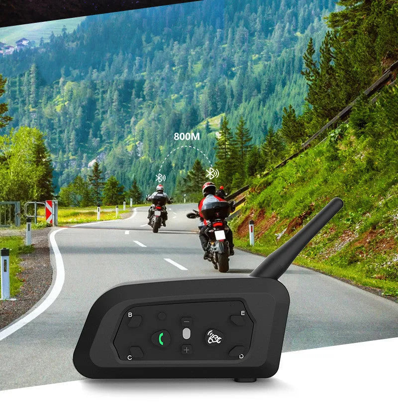 V6pro motorcycle helmet Bluetooth intercom unit with mounting clip and headphones