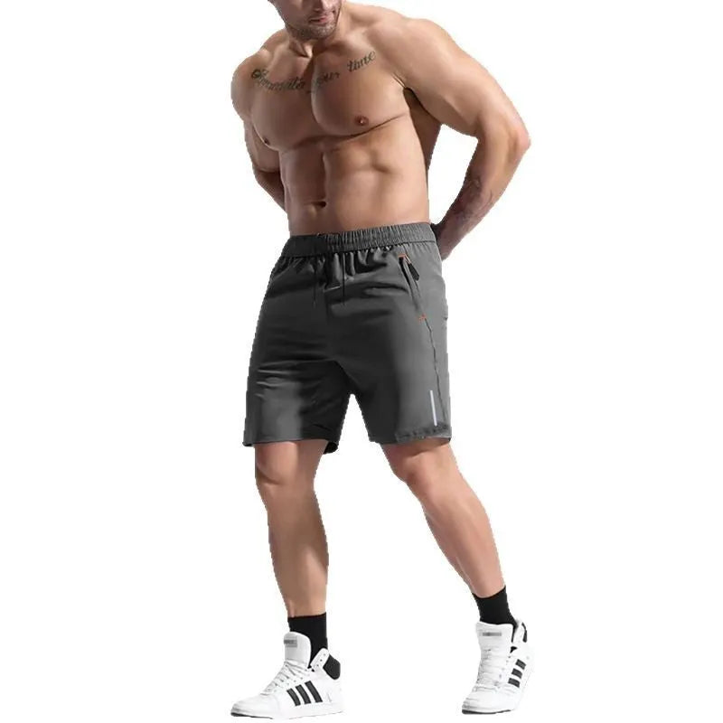 Men's grey bamboo fibre sports shorts with an elastic drawstring waistband.