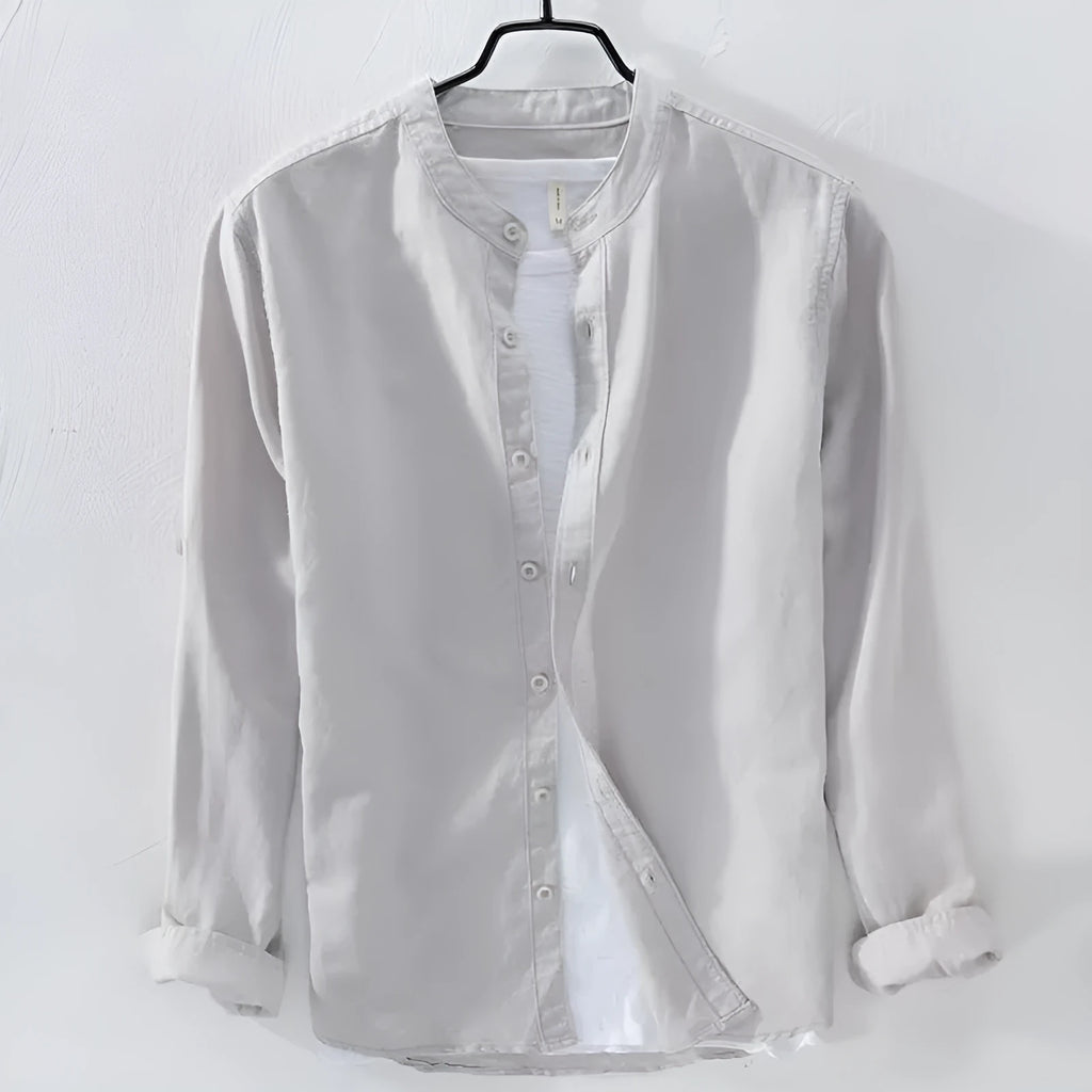 Men's loose fit linen cotton casual shirt in solid colours with long sleeves