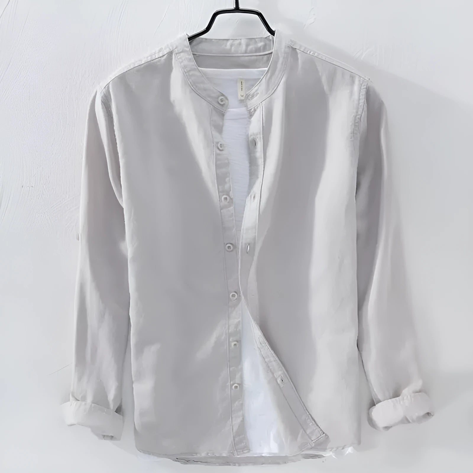 Men's loose fit linen cotton casual shirt in solid colours with long sleeves