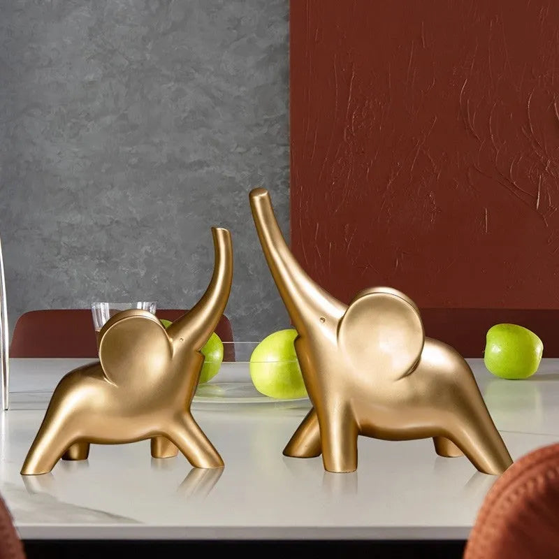 Fortune Bring Elephant ornament in rose gold or white, modern minimalist resin decoration