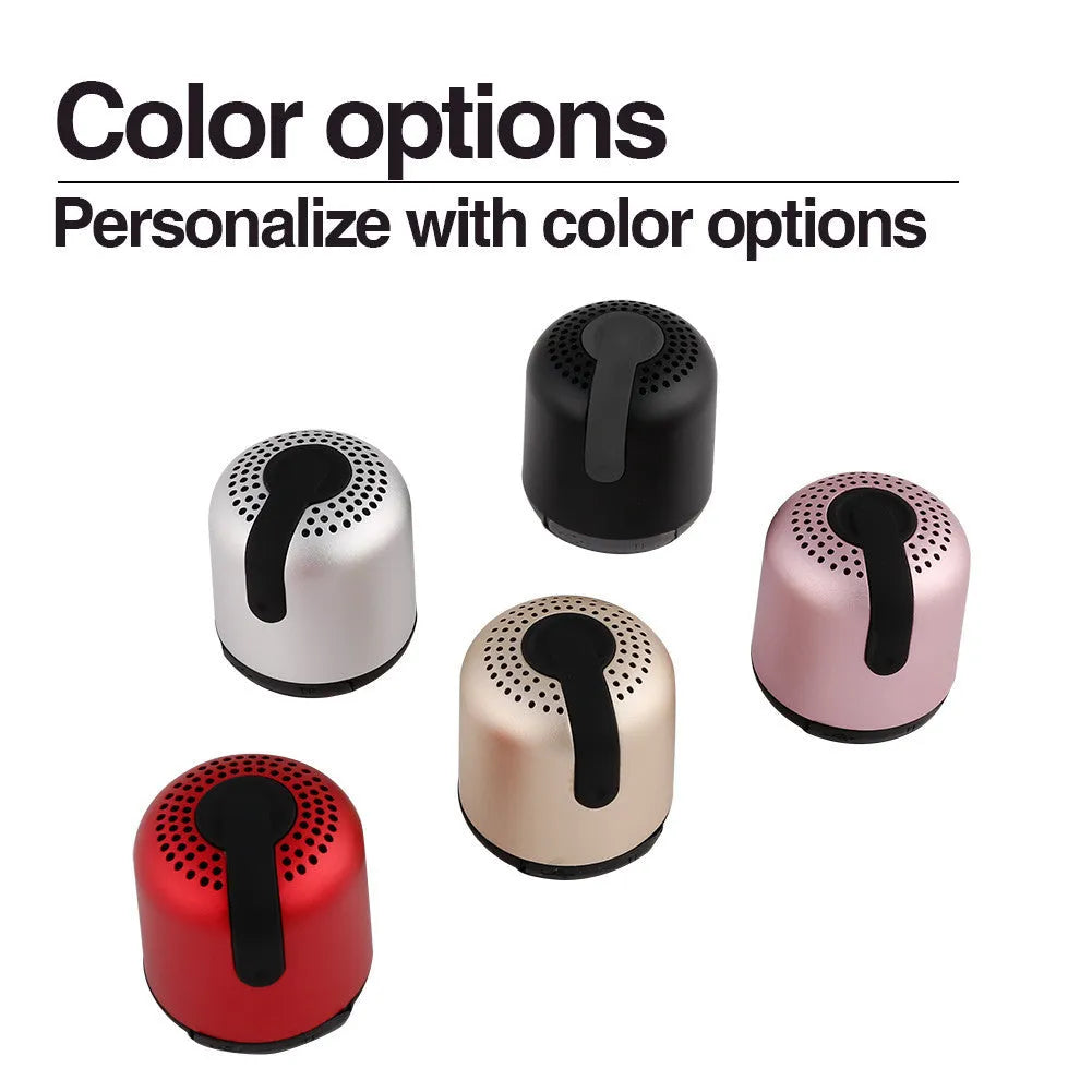 Hieha XQ11 mini cylinder-shaped portable Bluetooth speaker in black, silver, red, gold, or pink.