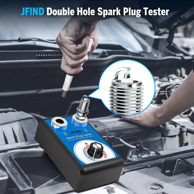 Car spark plug tester detector with double hole plug connection for ignition system diagnostics