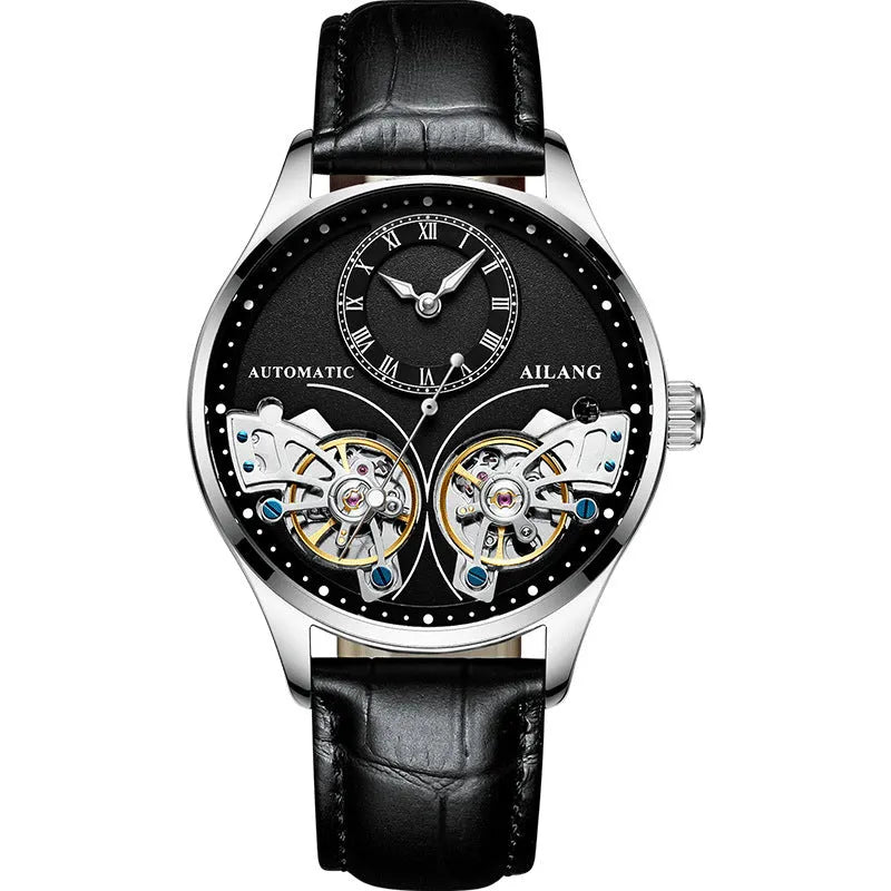 Automatic tourbillon moon phase watch with titanium case and metal face