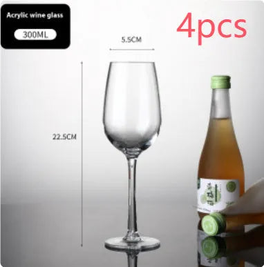 Clear acrylic wine glass with modern design showing 300ml and 550ml capacity options