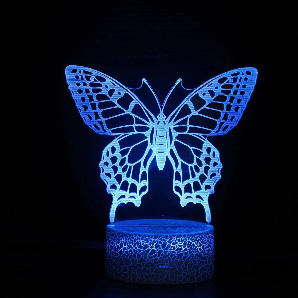 Small colourful USB table lamp with 3D acrylic crack-effect base and touch control on a wooden desk.