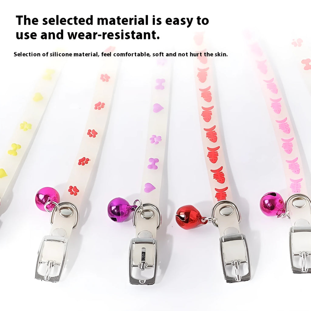 Glow in the dark adjustable silicone cat collar with metal bell in love style design