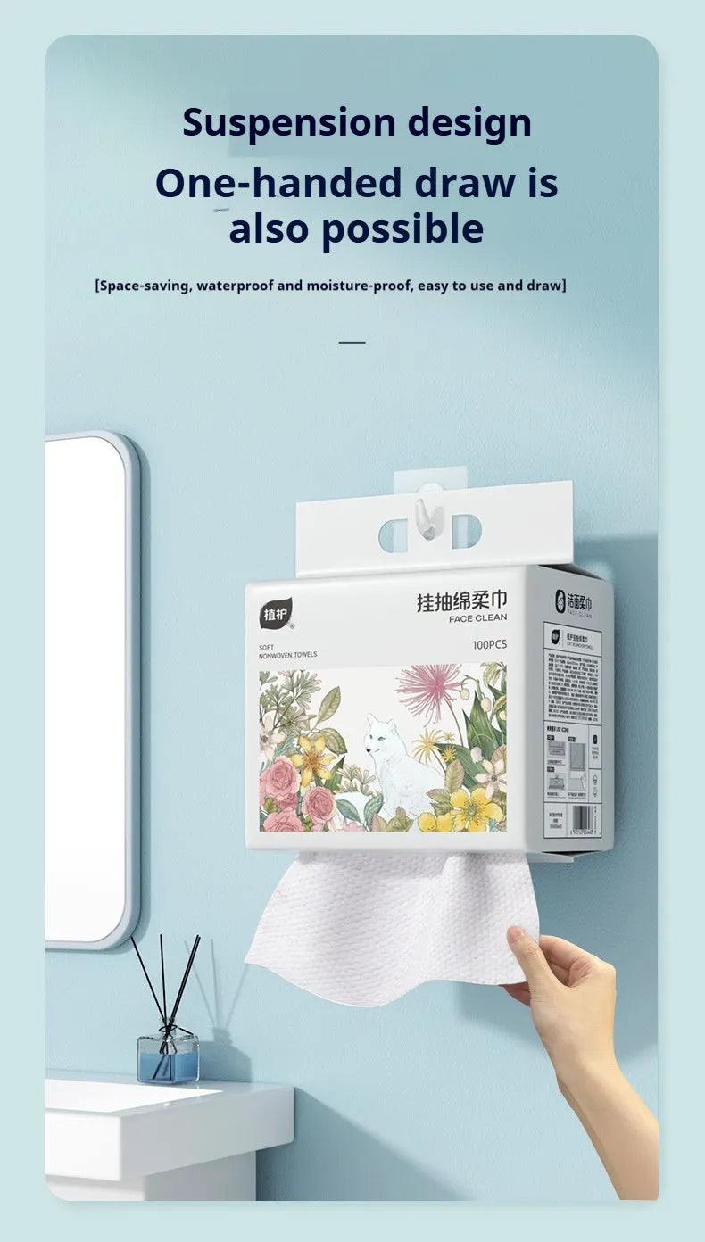 Soft disposable towel roll with removable hanging hook for bathroom and household cleaning