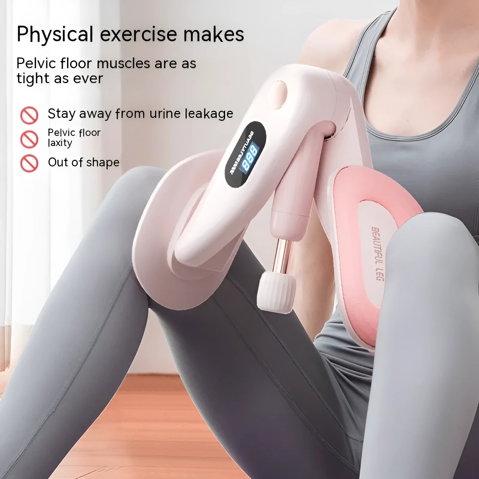 Pelvic floor muscle trainer repair device in blue, gray, green, or pink, made from ABS plastic and spring foam.