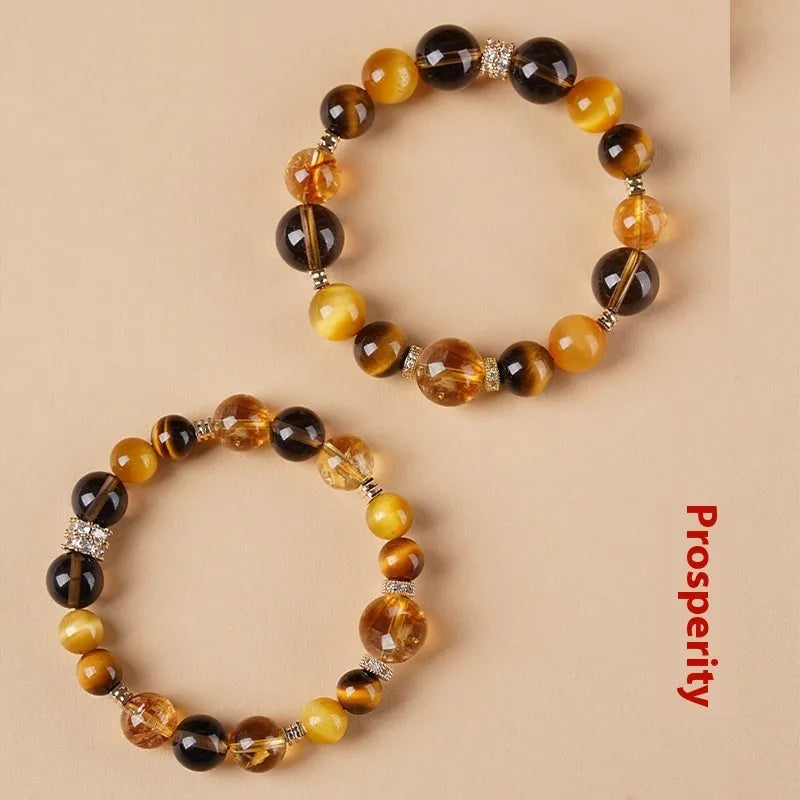 Lucky Jinba crystal tiger-eye bracelet with geometric pattern in natural yellow tower crystal