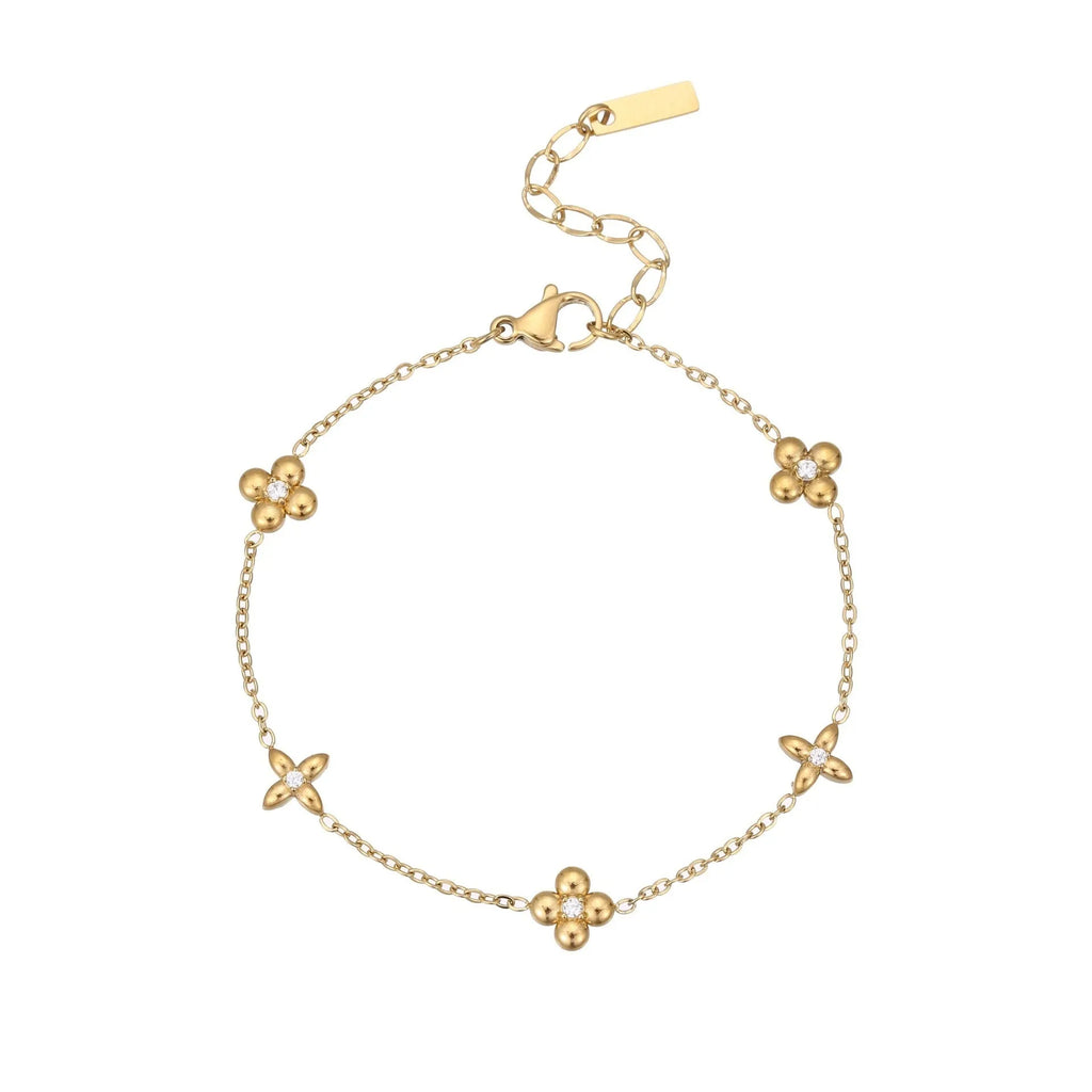 Stainless steel women's bracelet with geometric star pendant featuring hexagonal elements and gold plating