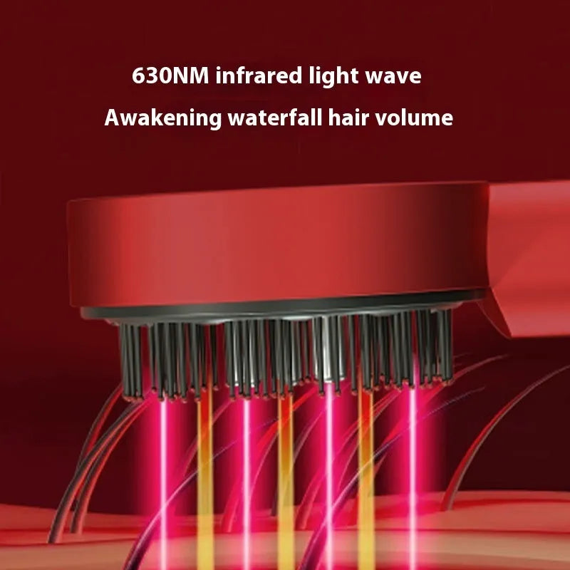 Red and blue light LED massage hair comb with plastic body and Type-C charging port