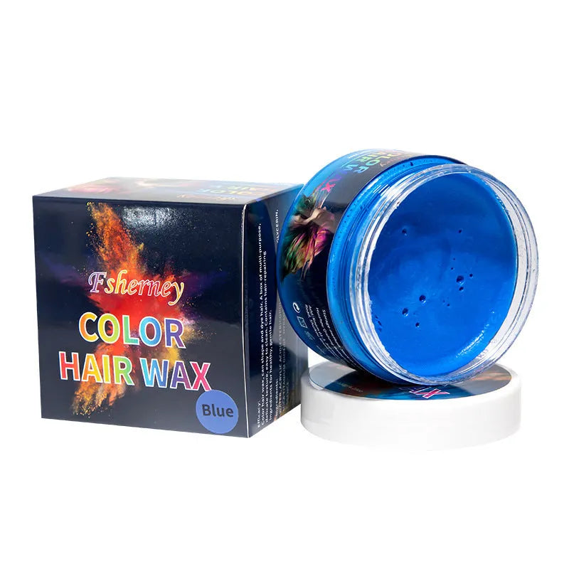120g pot of hair styling clay in various colours including blue, red, grey, and yellow