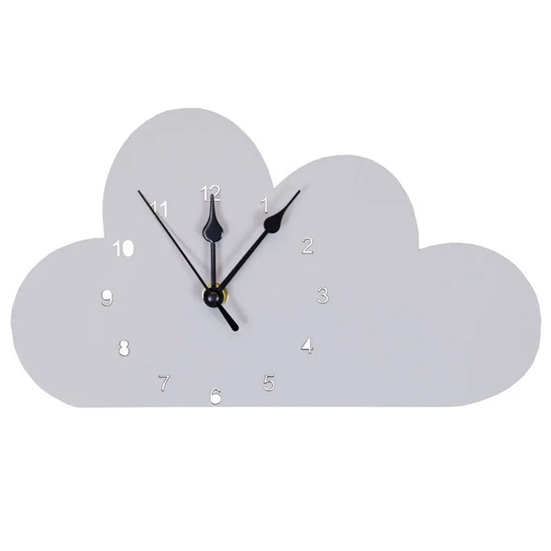 Wooden cartoon wall clock in European alien shape with character designs like rabbit crown and cloud in various colours