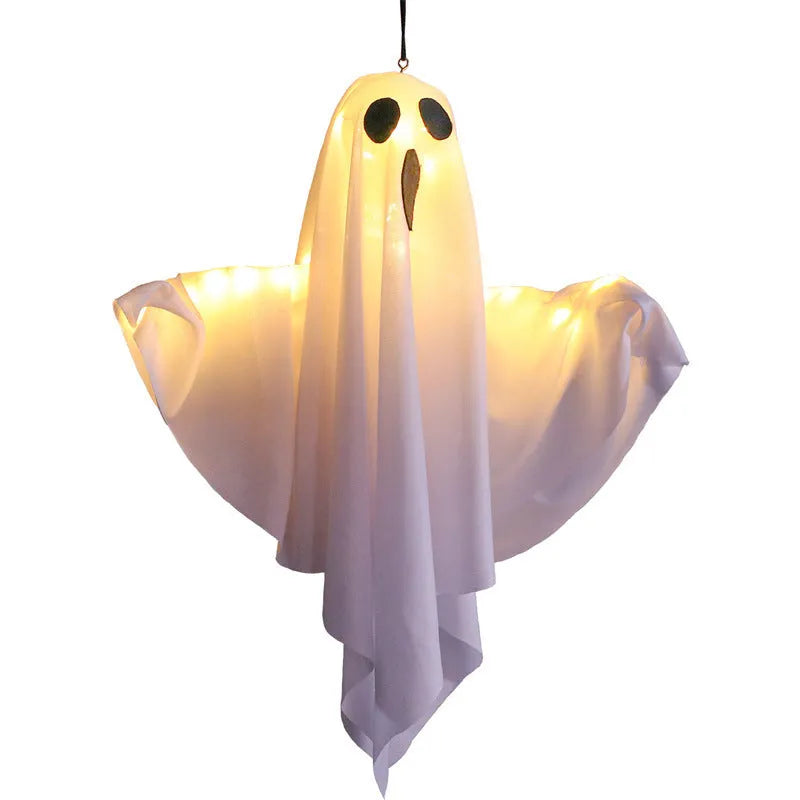 Luminous white ghost horror Halloween light with cloth construction and 4.5V button electronics