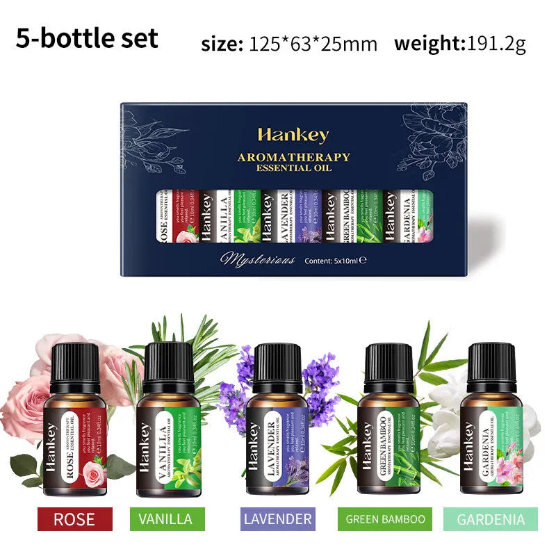 Boxed sets of water-soluble aromatherapy essential oils in 3, 5, 6, 10 or 12 bottle combinations
