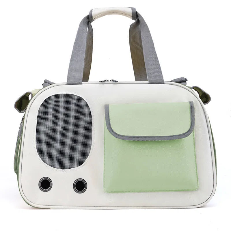 Portable foldable pet carrier bag in canvas material with single shoulder strap