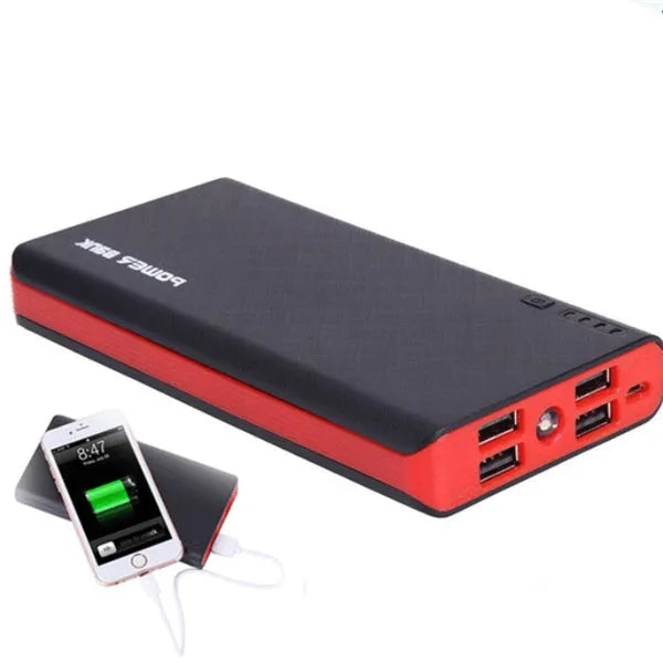 20000mAh portable power bank in blue colour showing dimensions 145x68x22mm