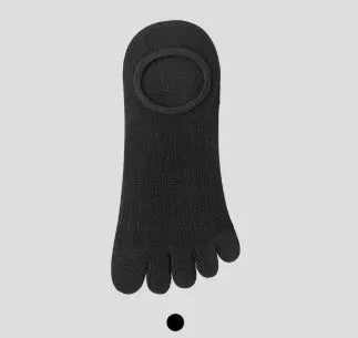 Modal cotton five-finger ultra-thin breathable boat socks in black, shown in a flat lay.