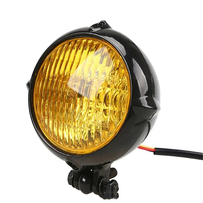 Harley-style retro motorcycle headlight with black electroplated aluminium housing and 8cm diameter