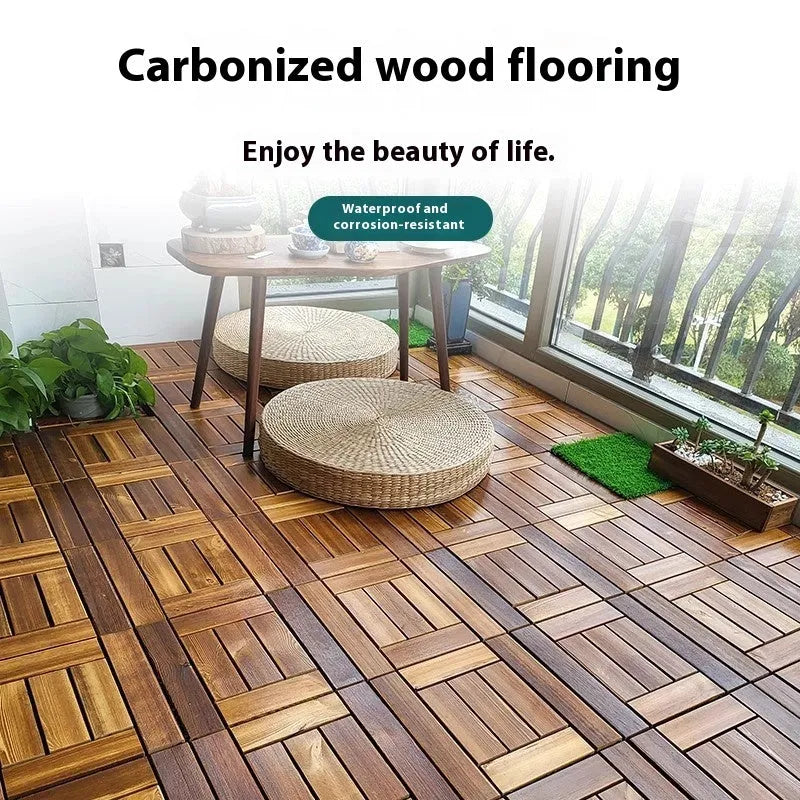 Set of square camphor pine flooring boards with a thickened profile and brushed durable finish
