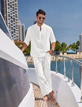 Men's casual cotton suit in a solid colour, featuring a long-sleeve top and trousers.