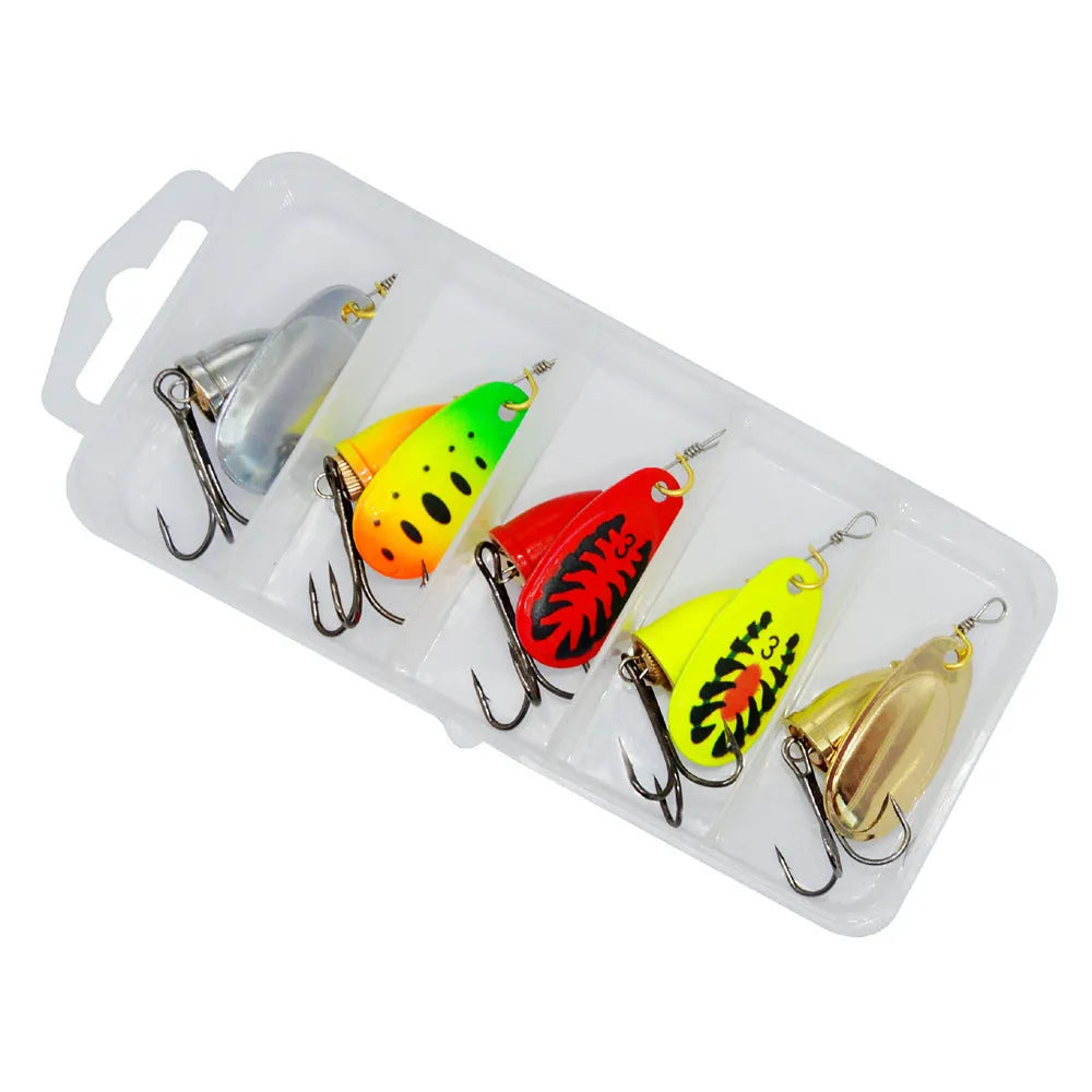 Composite rotating sequin fishing lure with copper bell in multiple colour variations