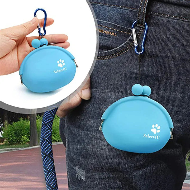Silicone dog training treat pouch with hook and loop fastening in assorted colours