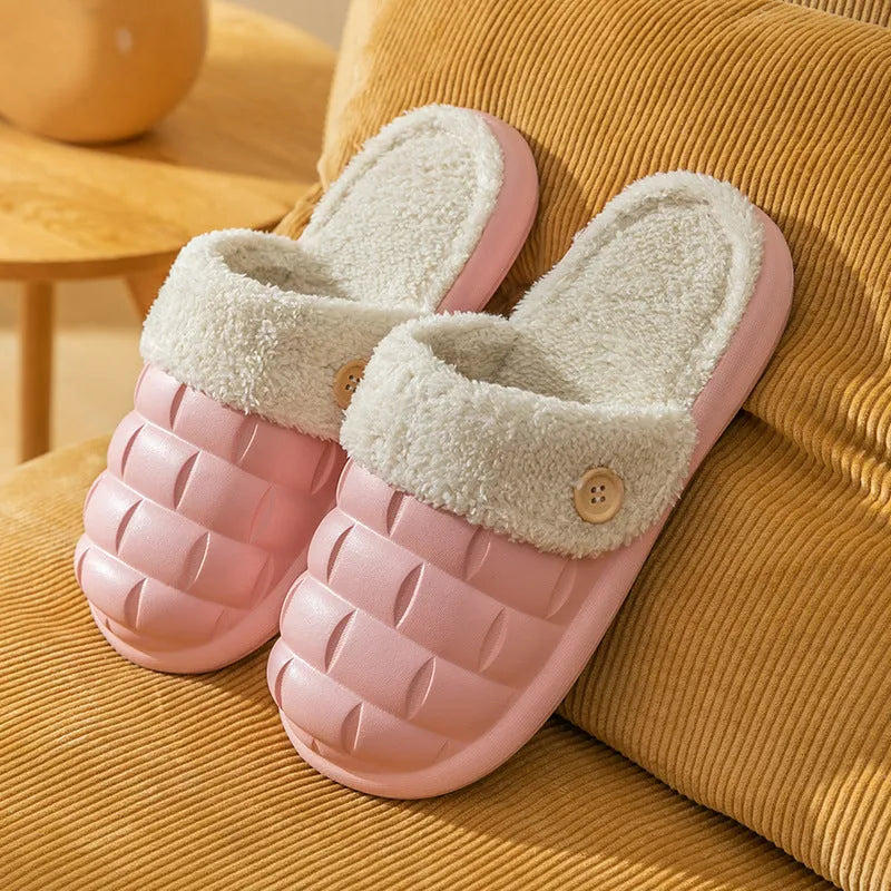 Women's plaid detachable slippers with plush lining and anti-slip sole in multiple colours.