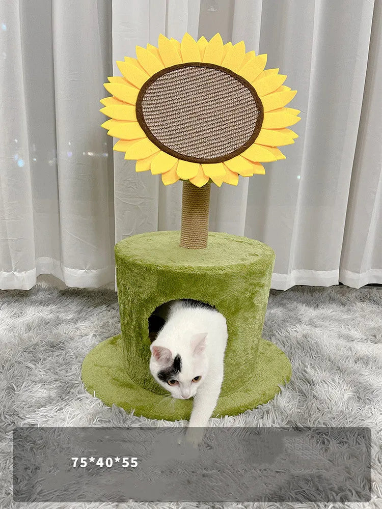 Natural sisal cat scratching board with nest house in imitated lawn sunflower colour
