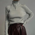 Retro breasted half turtleneck pullover sweater in slim fit silver grey colour
