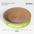 Green round cat scratching board nest with fleece sleeping area, 50cm diameter