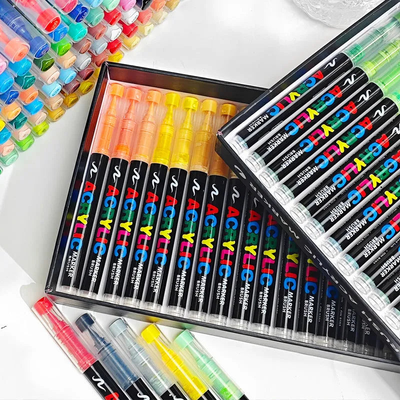 Set of straight liquid acrylic marker pens in multiple colours for art painting and graffiti projects