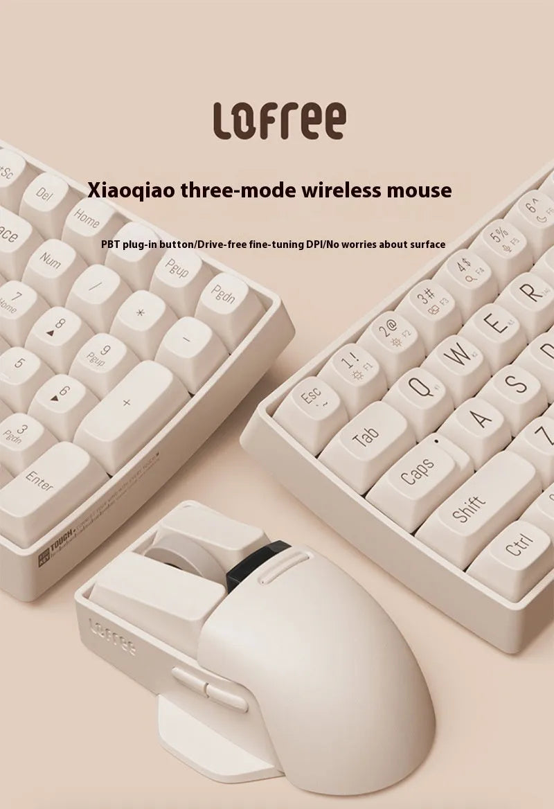 Tofu coloured wireless computer mouse with ergonomic right-handed design showing multiple buttons