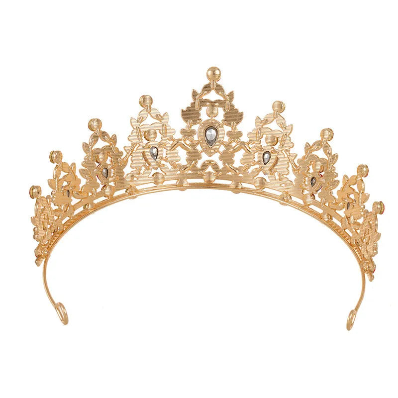 Baroque crown bride headdress with rhinestone detail on alloy frame in silver and gold colour options.