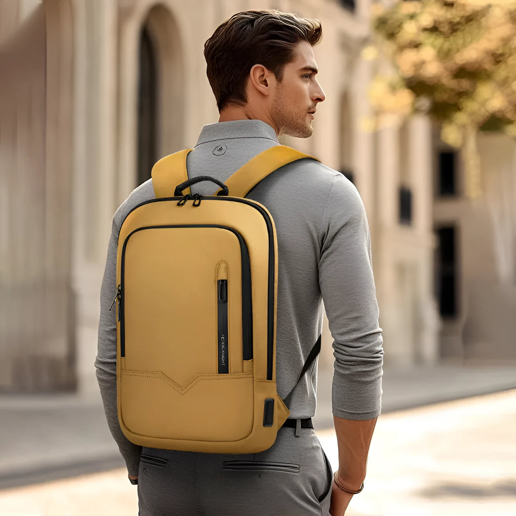 Lightweight polyester laptop backpack with USB charging port in multiple colour options