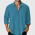 Men's loose fit beach shirt with stand collar and long sleeves in various colours