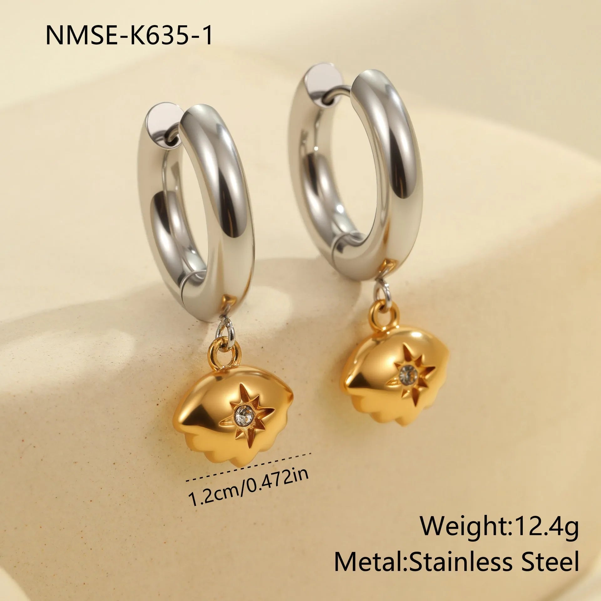 Stainless steel Christmas tree heart earrings with 18K gold electroplating and star geometry