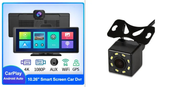 12-inch touch screen car DVR dash cam with front and rear camera recording on display