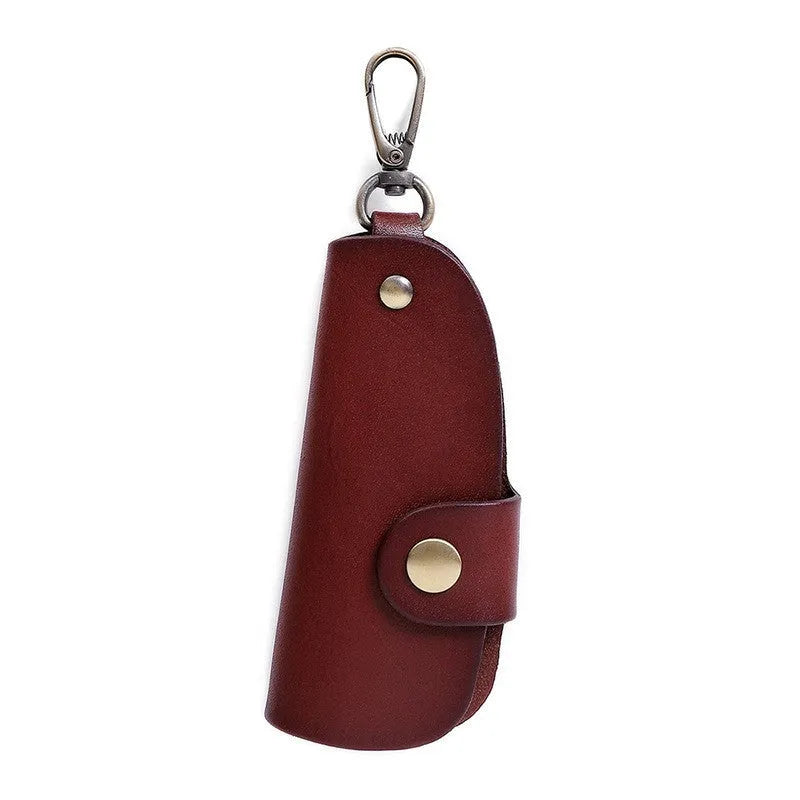 Genuine leather handmade car key case for short keys in black, brown, coffee and purplish red