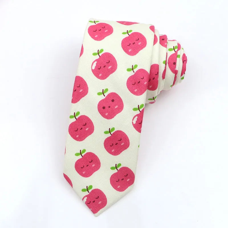 Korean-style narrow men's cotton bow tie with a printed cartoon pattern.