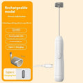 Mini handheld USB rechargeable milk frother in black, white, and khaki colour options