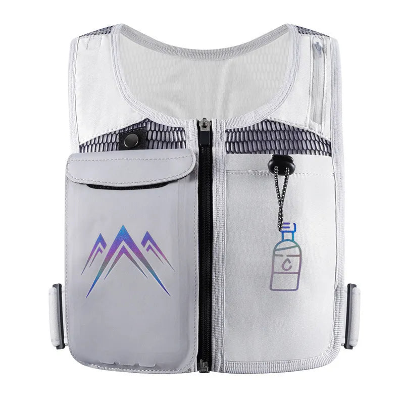 Sports running vest with integrated phone pocket in breathable mesh fabric