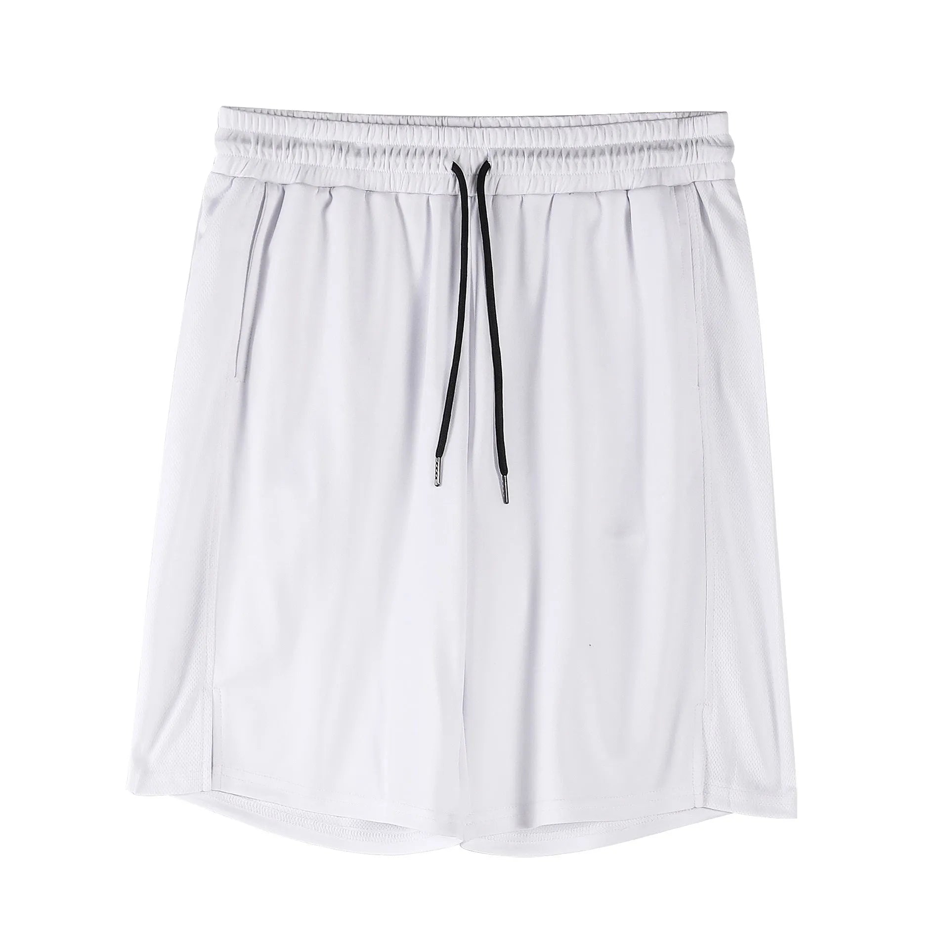 Man wearing black quick-dry mesh fitness shorts with a loose, casual fit and elasticated waistband.