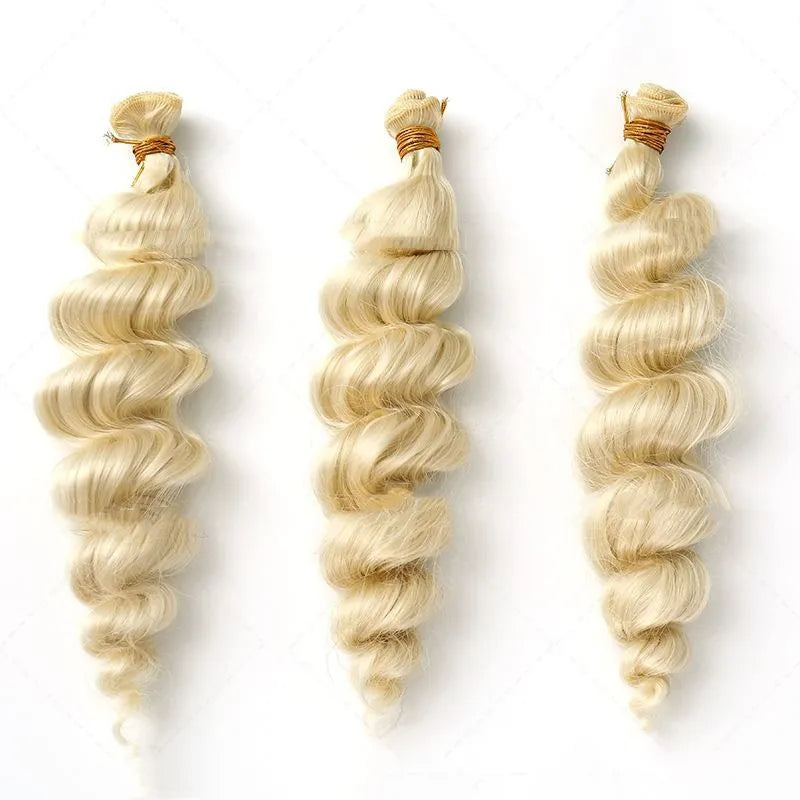 Golden chemical fibre hair weft wig for women in 18, 20 and 22 inch lengths
