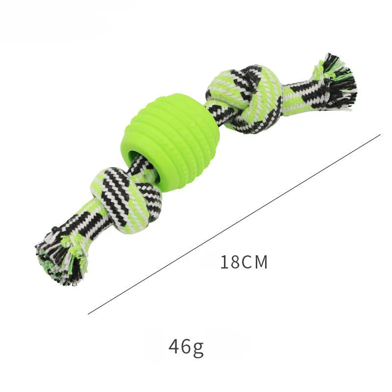 Blue dog dental chew toy with rope sections and molar-cleaning ridges for oral health